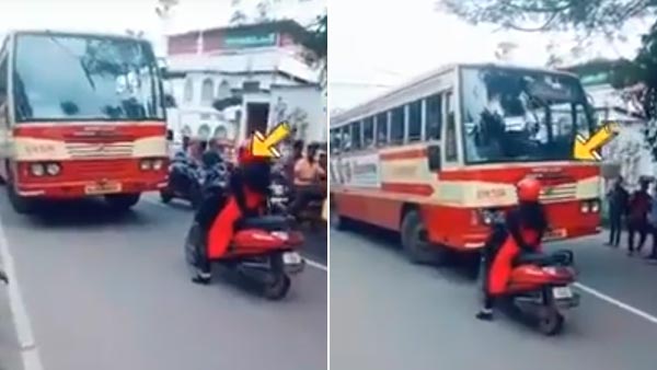 ರಾಂಗ್ಸೈಡ್ ನಲ್ಲಿ ಬಂದ ಬಸ್ ಚಾಲಕನಿಗೆ ಪಾಠ ಕಲಿಸಿದ ಯುವತಿ