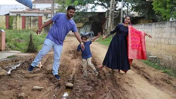 ರಸ್ತೆ ಗುಂಡಿಗಳಲ್ಲಿ ಫೋಟೊ ಶೂಟ್ ಮೂಲಕ ಫೇಮಸ್ ಆದ ದಂಪತಿ..!