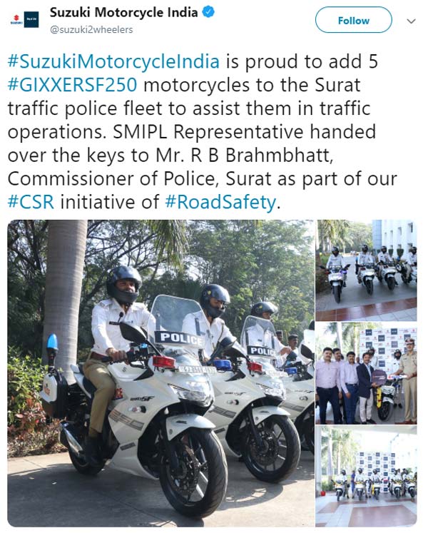 ಟ್ರಾಫಿಕ್ ಪೊಲೀಸರಿಗೆ ಮಾಡಿಫೈಗೊಳಿಸಿದ ಬೈಕ್ ನೀಡಿದ ಸುಜುಕಿ
