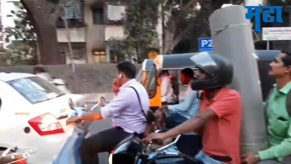 ಫುಟ್ಪಾತ್ ಮೇಲೆ ಬೈಕ್ ಓಡಿಸುತ್ತಿದ್ದವರನ್ನು ಬೆಂಡ್ ಎತ್ತಿದ ದಿಟ್ಟ ಮಹಿಳೆ..!