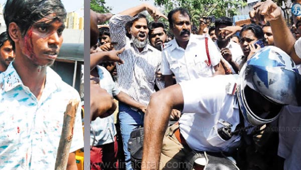 ಹೆಲ್ಮೆಟ್ ಧರಿಸದ ಯುವಕನನ್ನು ಲಾಠಿಯಿಂದ ಥಳಿಸಿದ ಪೊಲೀಸ್