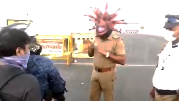 ವಿಶಿಷ್ಟ ಬಗೆಯ ಹೆಲ್ಮೆಟ್ ಧರಿಸಿ ಜಾಗೃತಿ ಮೂಡಿಸಿದ ಪೊಲೀಸರು