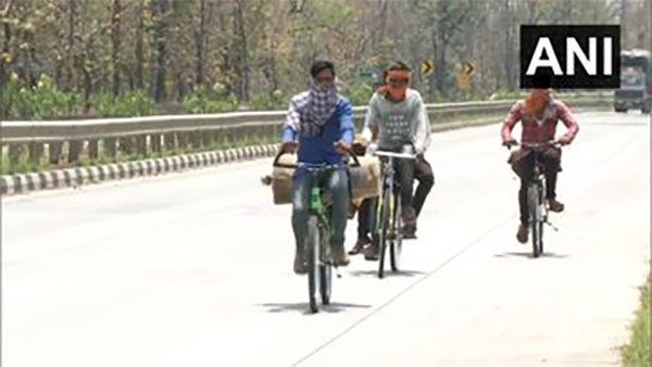 ಲಾಕ್ಡೌನ್ ಎಫೆಕ್ಟ್: ಸೈಕಲ್ನಲ್ಲೇ ಊರು ಸೇರುತ್ತಿರುವ ಕಾರ್ಮಿಕರು
