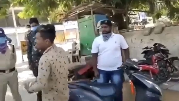 ಲಾಕ್ಡೌನ್ ಉಲ್ಲಂಘನೆ: ಸ್ಕೂಟರ್ ಸವಾರನ ಮೇಲೆ ದರ್ಪ ತೋರಿದ ಪೊಲೀಸಪ್ಪ