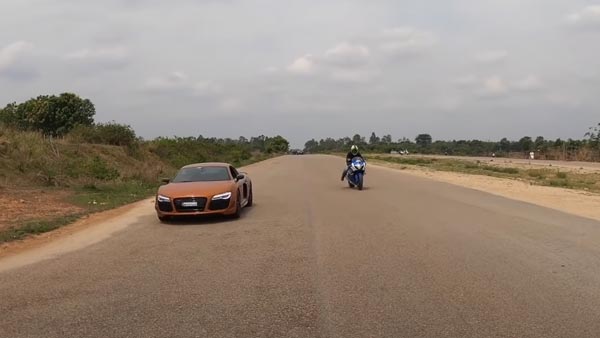 ಅಚ್ಚರಿಯಾದರೂ ಸತ್ಯ: ಆಡಿ ಸೂಪರ್ ಕಾರ್ ಅನ್ನು ಹಿಂದಿಕ್ಕಿದ ಸುಜುಕಿ ಬೈಕ್