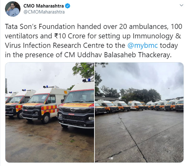 ಸಂಕಷ್ಟದಲ್ಲಿರುವ ಸರ್ಕಾರಕ್ಕೆ ಮತ್ತೊಮ್ಮೆ ಸಹಾಯಹಸ್ತ ಚಾಚಿದ ಟಾಟಾ