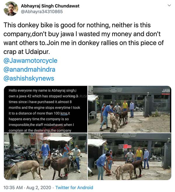 ಕತ್ತೆಗಳೊಂದಿಗೆ ವಿಭಿನ್ನ ಪ್ರತಿಭಟನೆ ನಡೆಸಿದ ಬೈಕ್ ಮಾಲೀಕ