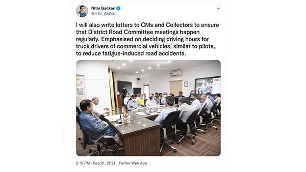 ಲಾರಿ ಚಾಲಕರಿಗೆ ಕೆಲಸದ ಸಮಯ ನಿಗದಿ ಪಡಿಸುವಂತೆ ಸೂಚಿಸಿದ ಸಾರಿಗೆ ಸಚಿವ