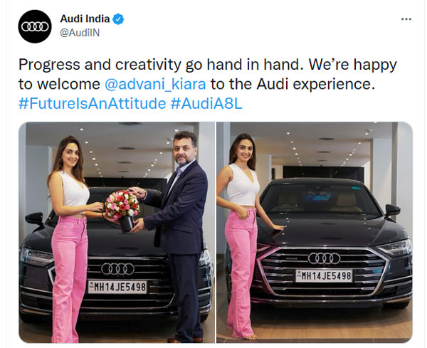 ದುಬಾರಿ ಬೆಲೆಯ Audi A8 L ಕಾರು ಖರೀದಿಸಿದ ನಟಿ ಕಿಯಾರಾ ಅಡ್ವಾನಿ