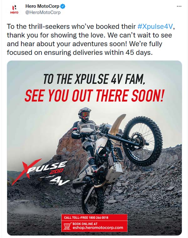 ಹೊಸ XPulse 200 4V ಬೈಕ್ ಬುಕ್ಕಿಂಗ್ ಸ್ಥಗಿತಗೊಳಿಸಿದ Hero MotoCorp