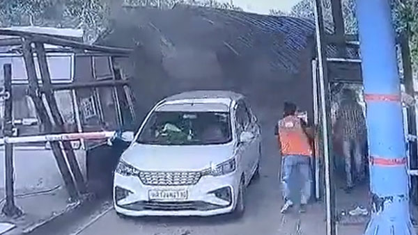 ಟೋಲ್ ಪ್ಲಾಜಾಗೆ ಲಾರಿ ಡಿಕ್ಕಿ: ಜೀವದ ಹಂಗು ತೊರೆದು ಸಿಬ್ಬಂದಿಯನ್ನು ರಕ್ಷಿಸಿದ ಮಹಿಳೆ